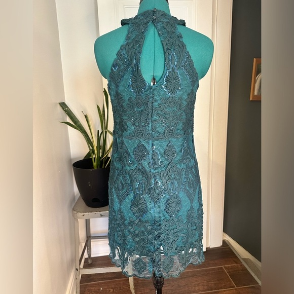 Altar'd State Teal with Blue Sequence Lace Holiday Dress Size small - Picture 7 of 11